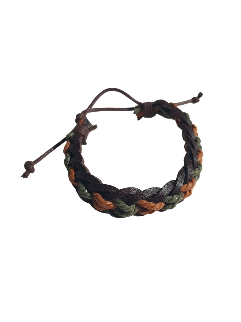 Braided Leather Cord Bracelet Adjustable Handmade Brown Green Orange Unisex Casu